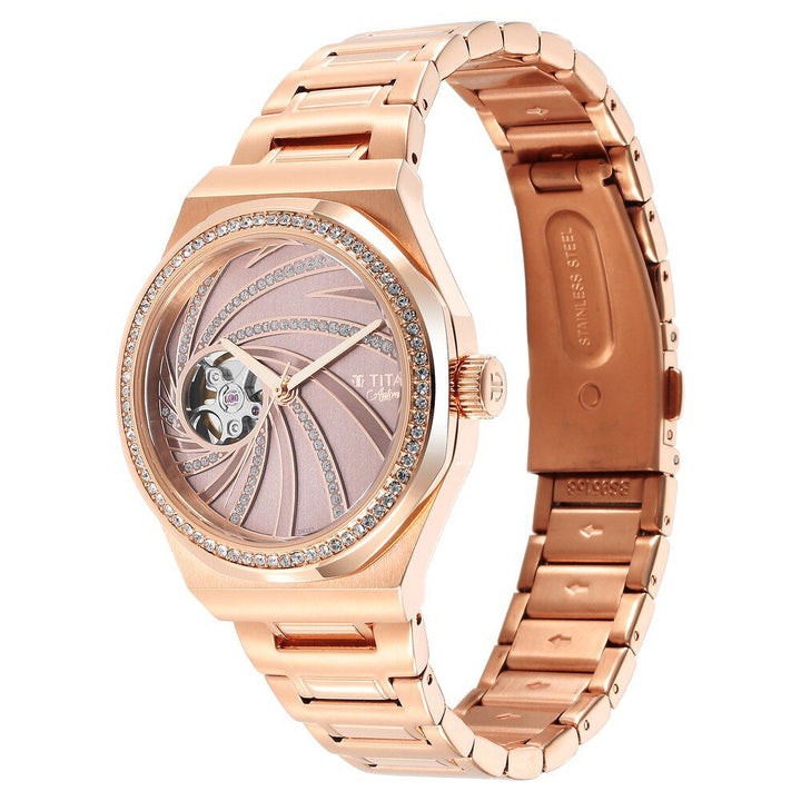 Titan Unending Beauty Automatic Brown Dial Analog Stainless Steel Strap watch for Women - The Watch Factory ®