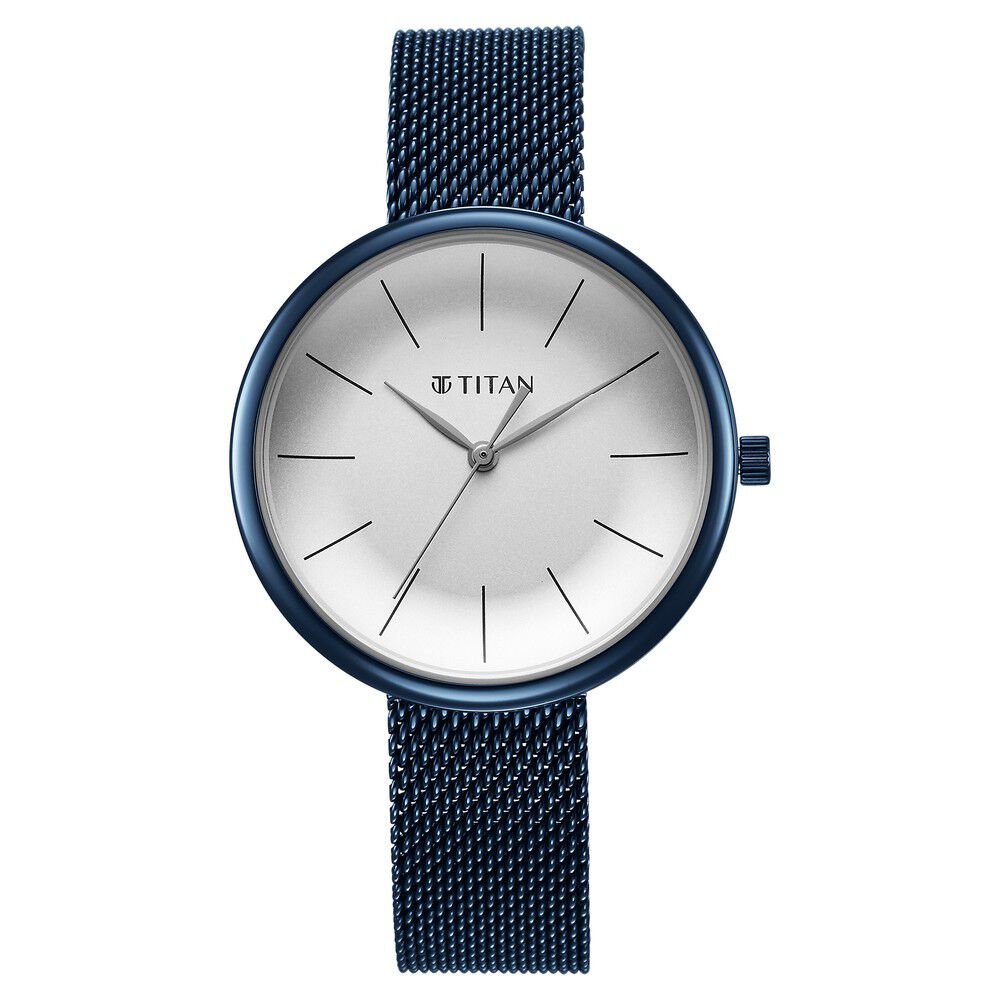 Titan Slimline Quartz Analog White Dial Blue Stainless Steel Strap Watch for Women - The Watch Factory ®