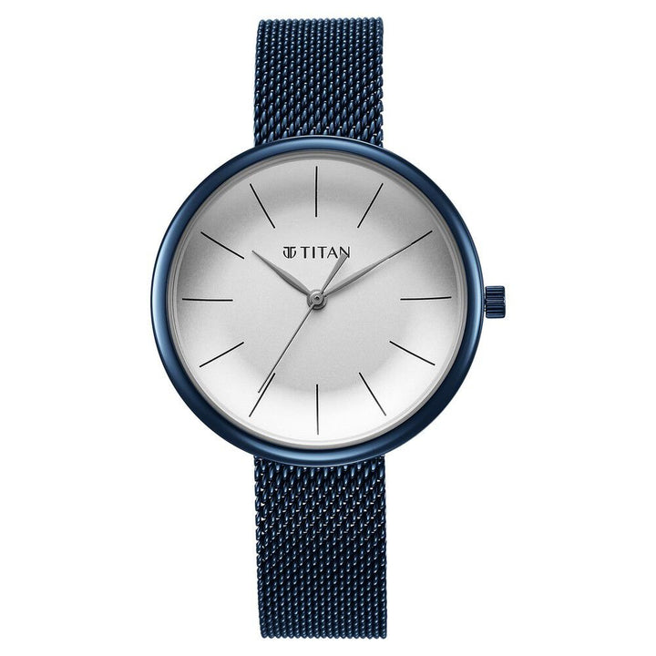 Titan Slimline Quartz Analog White Dial Blue Stainless Steel Strap Watch for Women - The Watch Factory ®