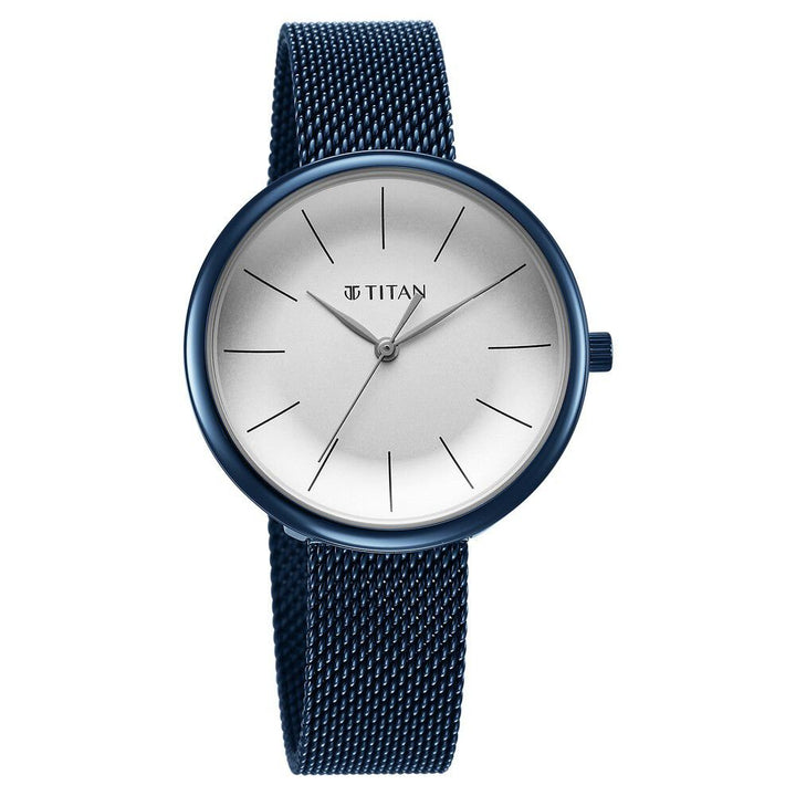 Titan Slimline Quartz Analog White Dial Blue Stainless Steel Strap Watch for Women - The Watch Factory ®