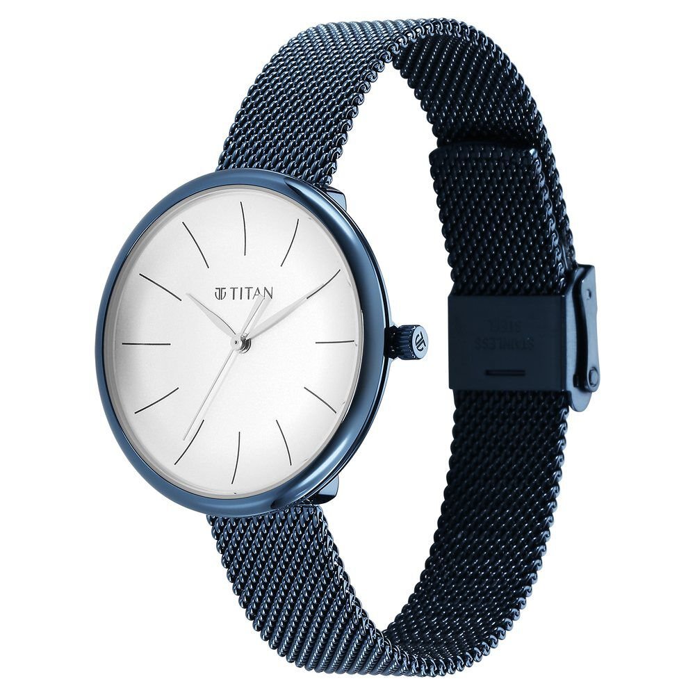 Titan Slimline Quartz Analog White Dial Blue Stainless Steel Strap Watch for Women - The Watch Factory ®