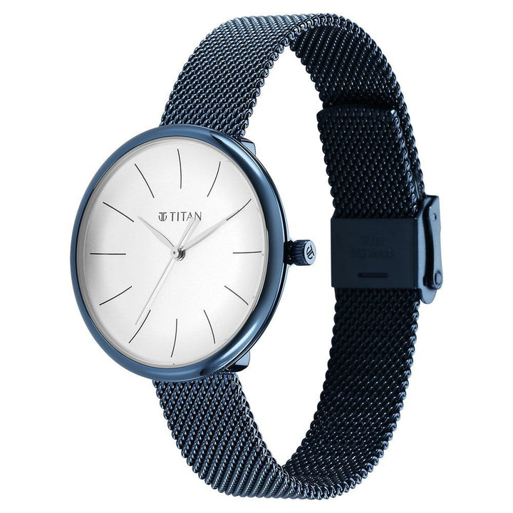 Titan Slimline Quartz Analog White Dial Blue Stainless Steel Strap Watch for Women - The Watch Factory ®