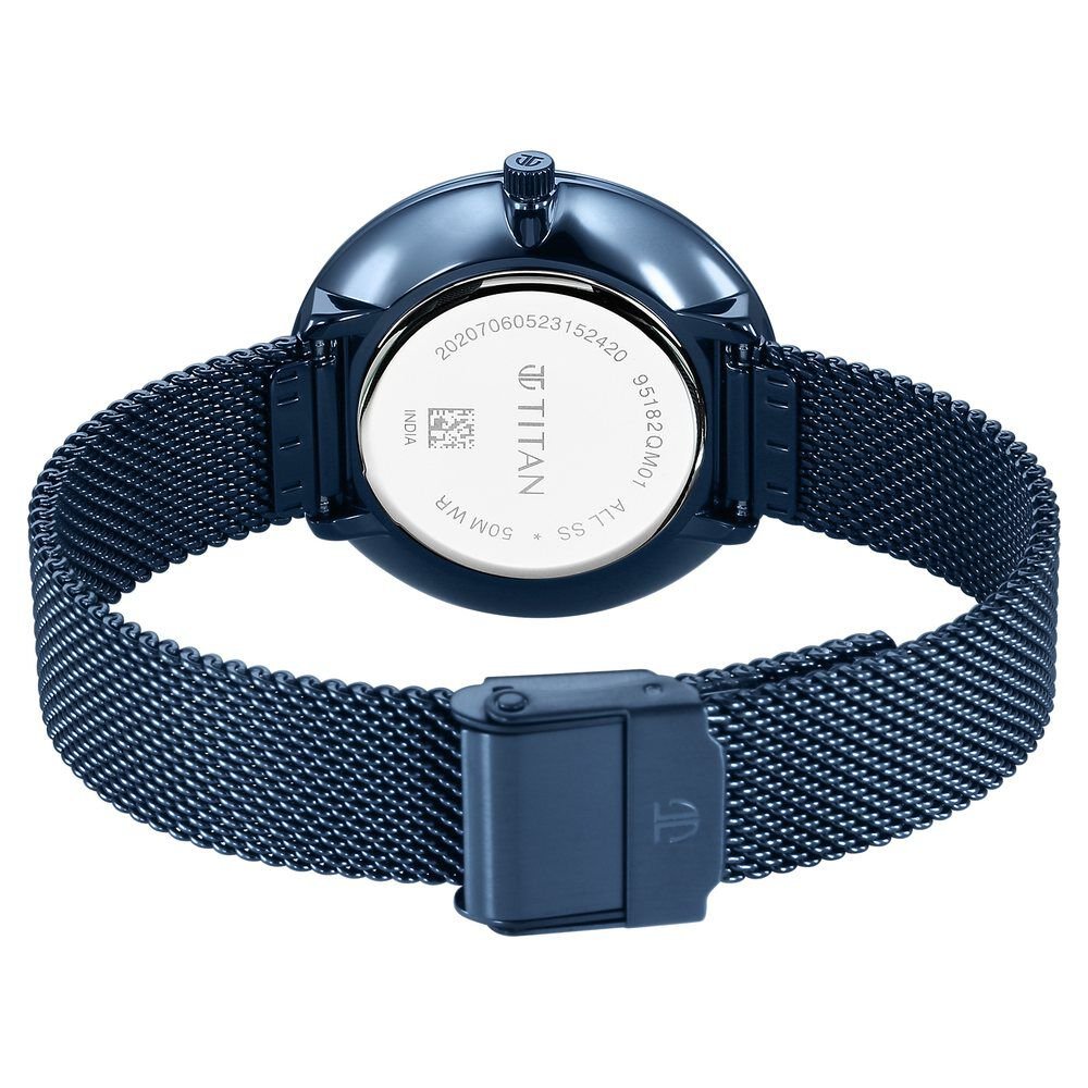 Titan Slimline Quartz Analog White Dial Blue Stainless Steel Strap Watch for Women - The Watch Factory ®