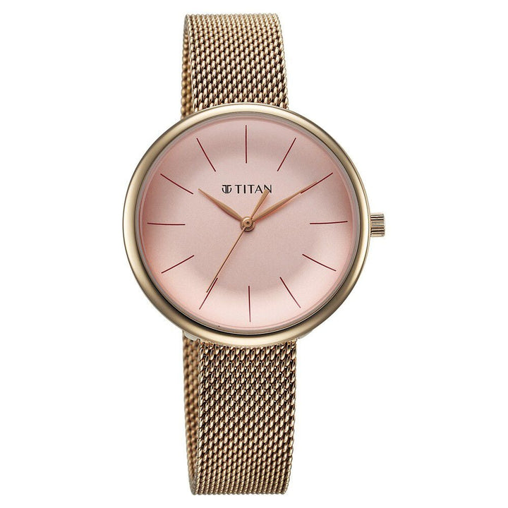 Titan Slimline Quartz Analog Pink Dial Rose Gold Stainless Steel Strap Watch for Women - The Watch Factory ®