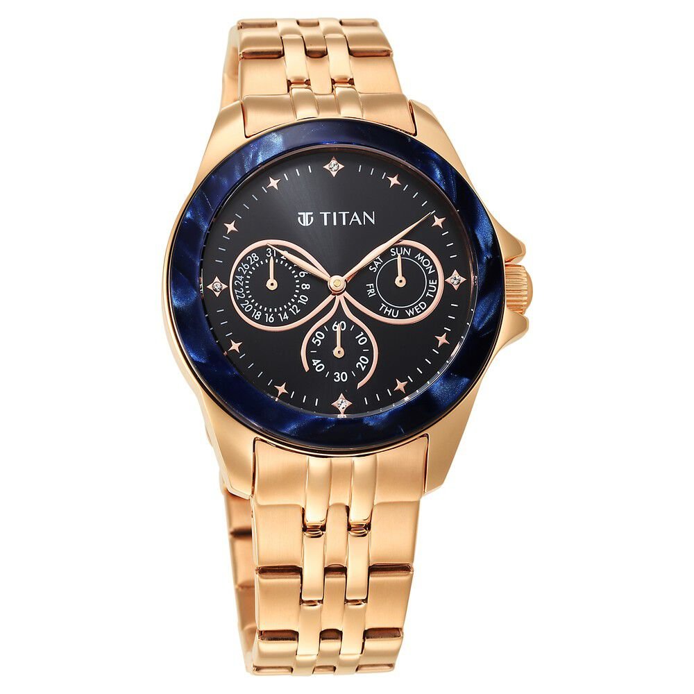 Titan Purple Acetate Black Dial Women Watch With Stainless Steel Strap - The Watch Factory ®