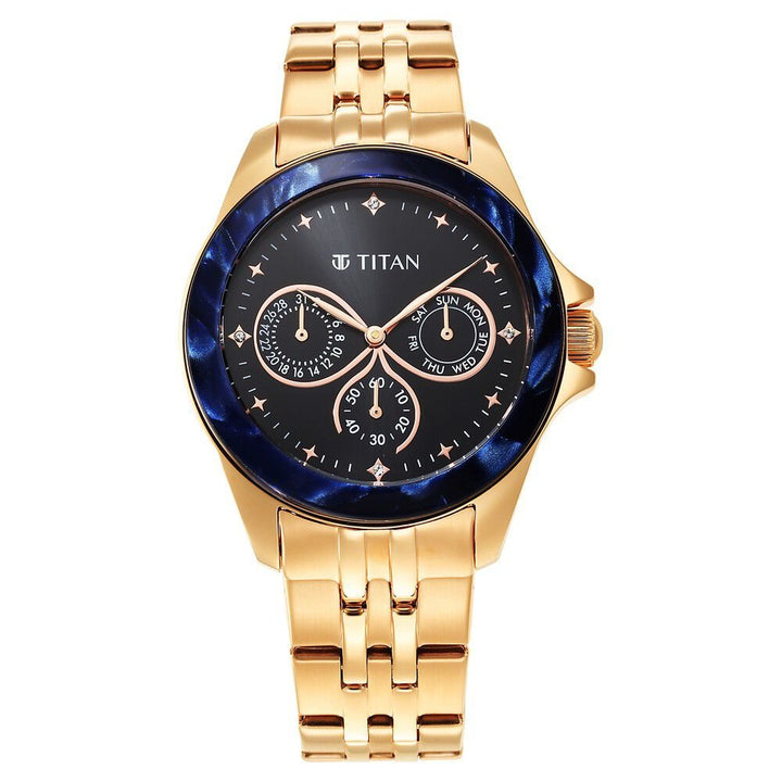Titan Purple Acetate Black Dial Women Watch With Stainless Steel Strap - The Watch Factory ®