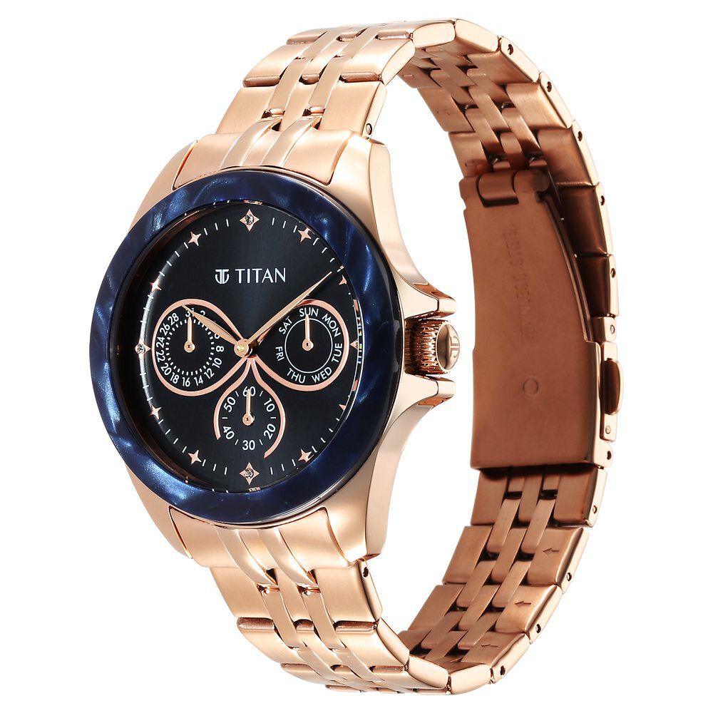 Titan Purple Acetate Black Dial Women Watch With Stainless Steel Strap - The Watch Factory ®