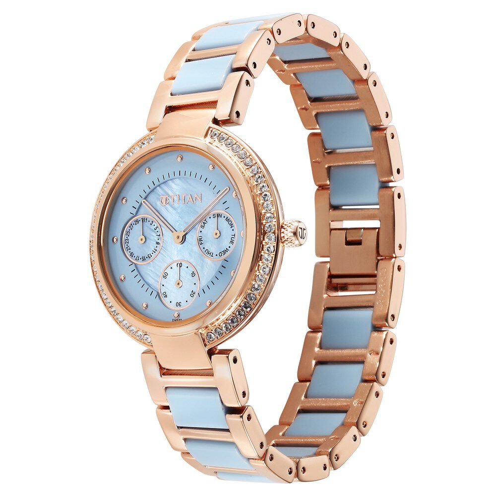 Titan Acetate Quartz Multifunction Mother Of Pearl Dial Two Toned Strap Watch for Women - The Watch Factory ®