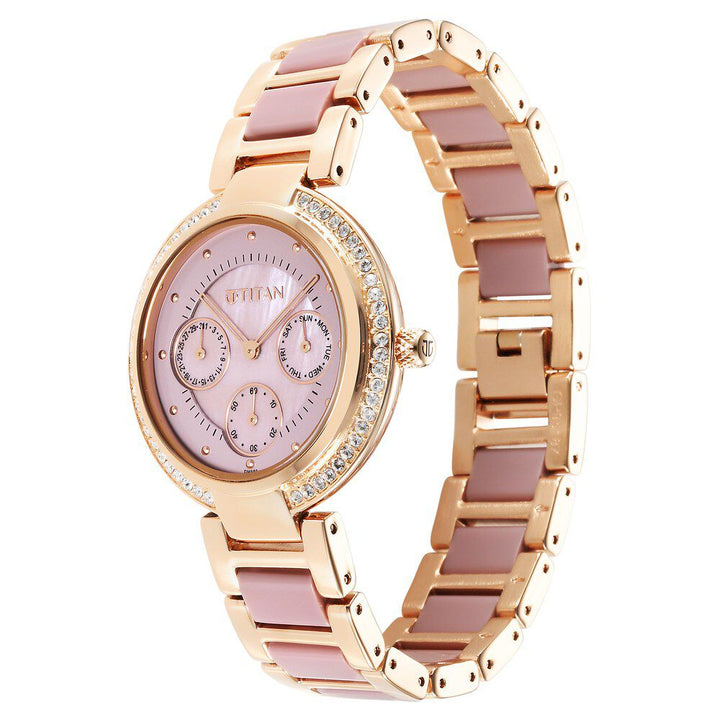 Titan Acetate Mother Of Pearl Quartz Multifunction Strap watch for Women - The Watch Factory ®