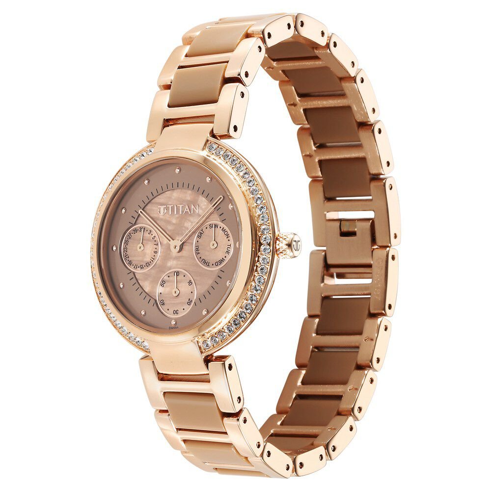 Titan Acetate Mother Of Pearl Quartz Multifunction Hybrid Strap Watch for Women - The Watch Factory ®