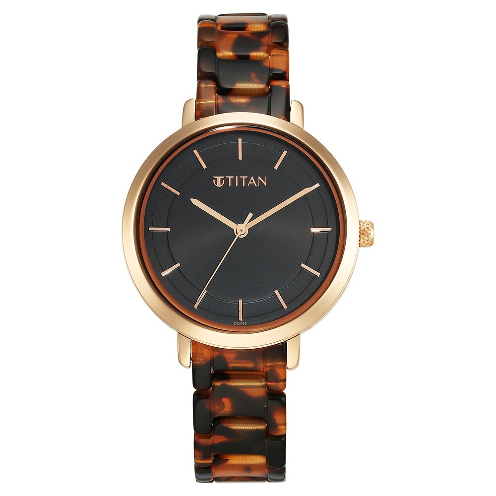 Titan Purple Acetate Quartz Analog Black Dial Brass & Acetate Strap Watch for Women - The Watch Factory ®
