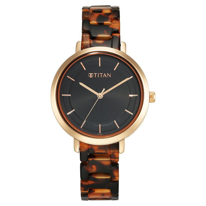 Titan Purple Acetate Quartz Analog Black Dial Brass & Acetate Strap Watch for Women - The Watch Factory ®