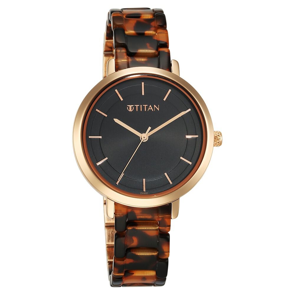 Titan Purple Acetate Quartz Analog Black Dial Brass & Acetate Strap Watch for Women - The Watch Factory ®