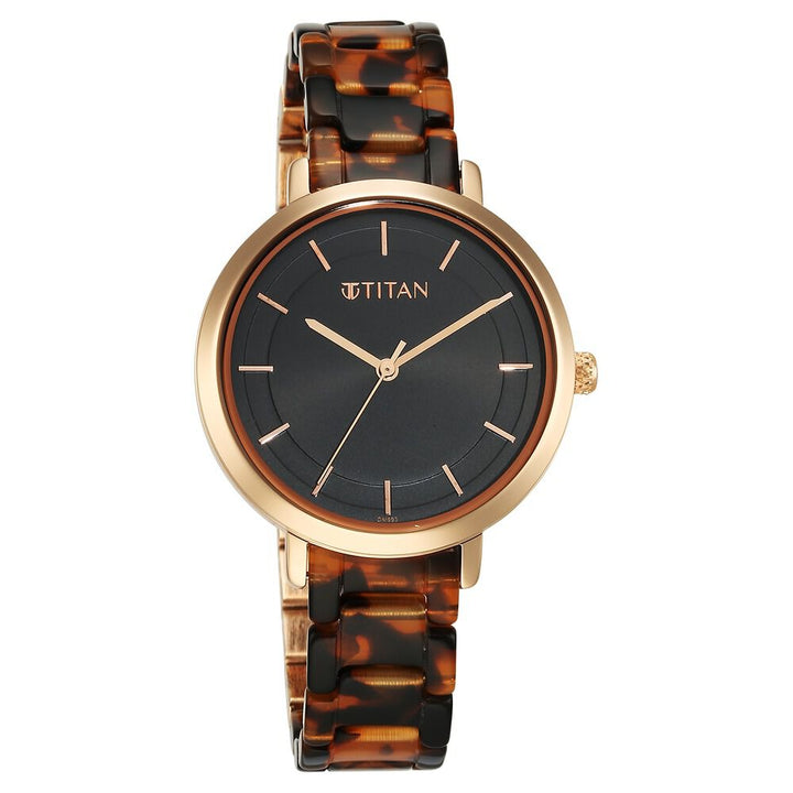 Titan Purple Acetate Quartz Analog Black Dial Brass & Acetate Strap Watch for Women - The Watch Factory ®