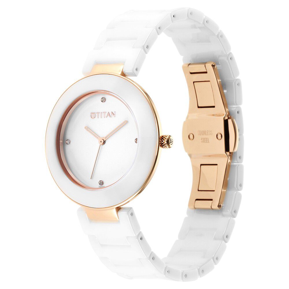 Titan Purple Ceramics White Dial Analog Ceramic Strap watch for Women - The Watch Factory ®