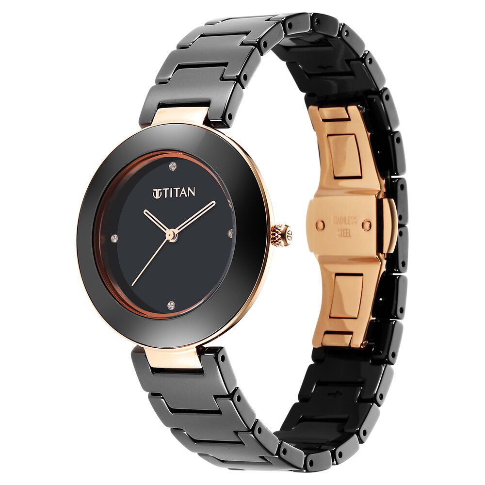 Titan Purple Ceramics Black Dial Analog Ceramic Strap watch for Women - The Watch Factory ®