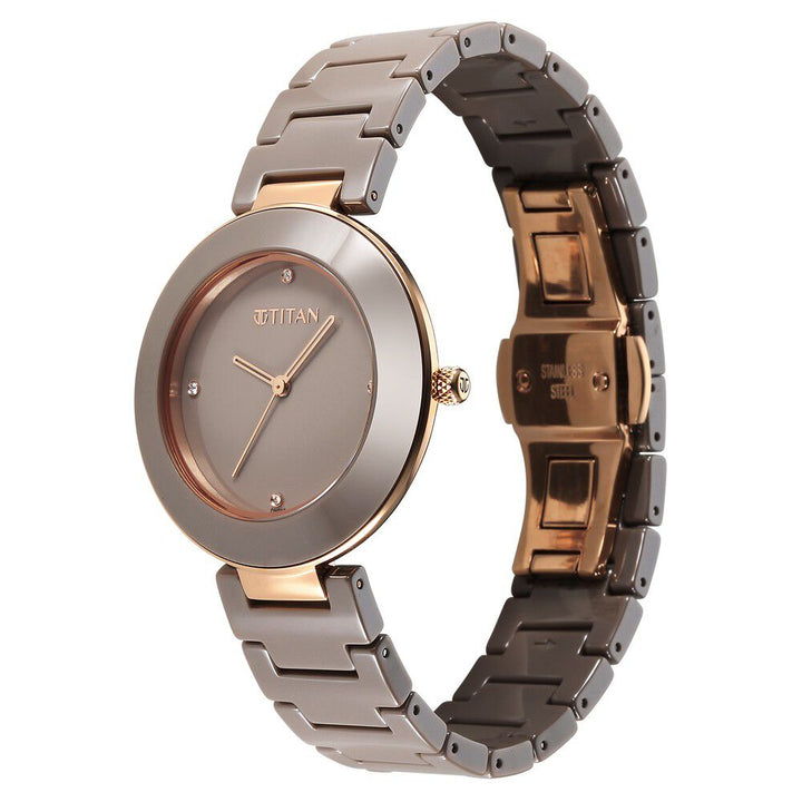 Titan Purple Ceramics Brown Dial Analog Ceramic Strap watch for Women - The Watch Factory ®