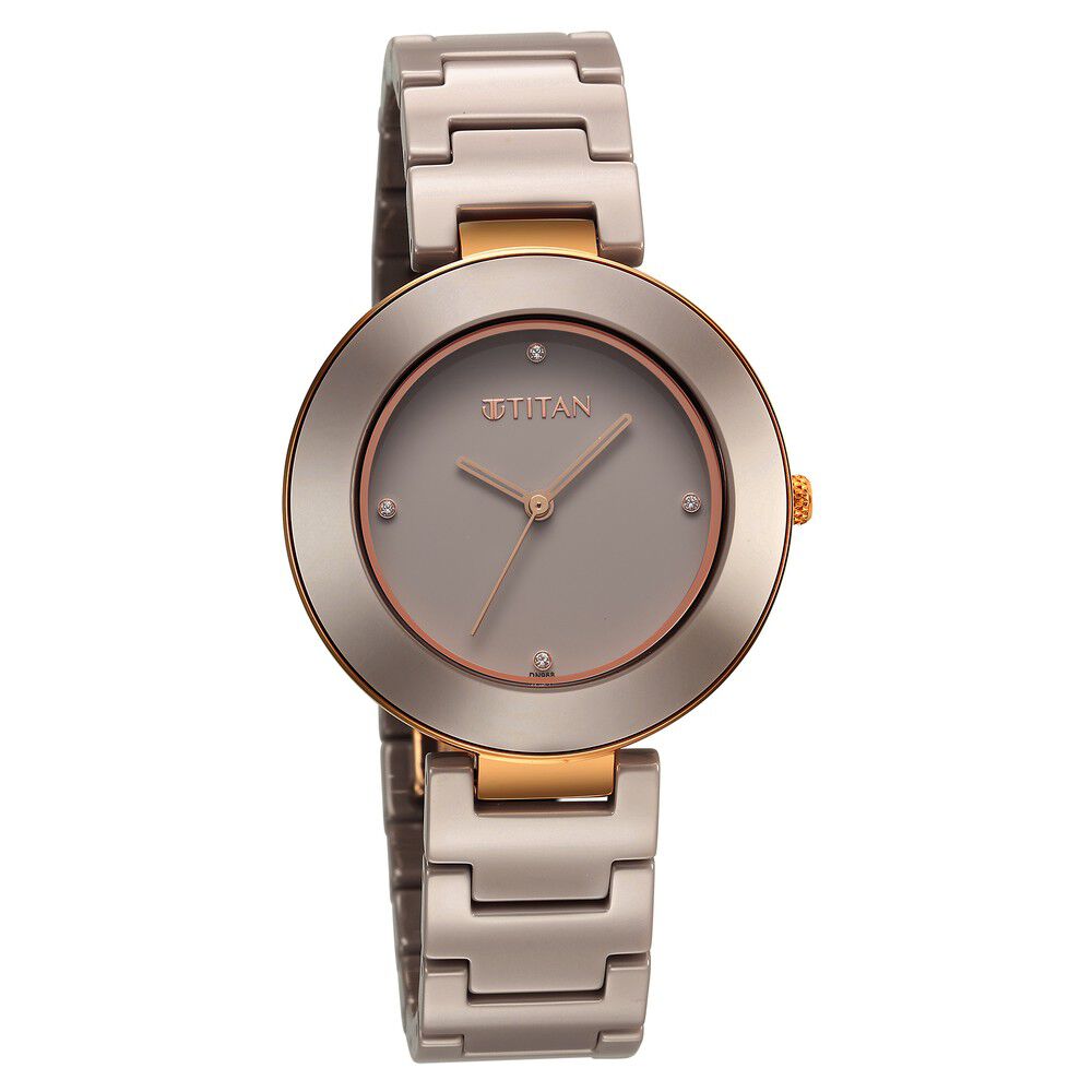 Titan Purple Ceramics Quartz Analog Brown Dial Ceramic Strap Watch for Women - The Watch Factory ®