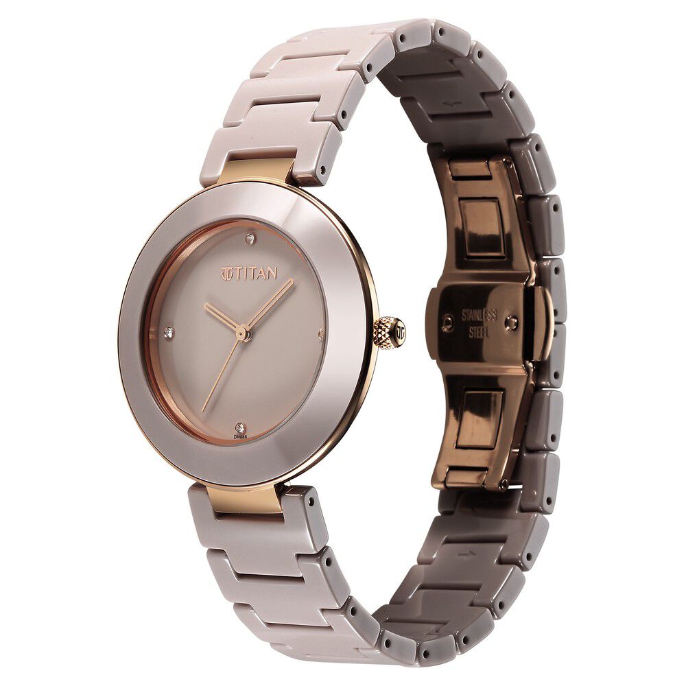 Titan Purple Ceramics Quartz Analog Brown Dial Ceramic Strap Watch for Women - The Watch Factory ®
