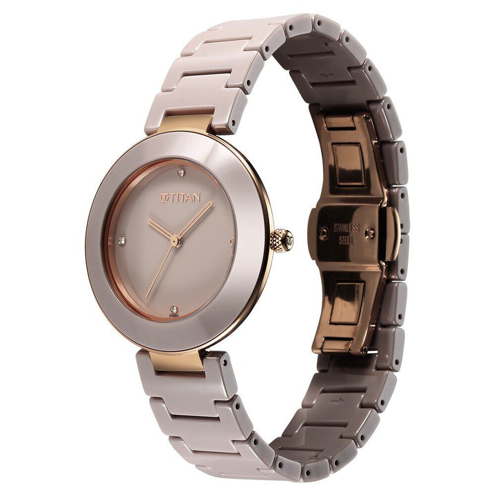 Titan Purple Ceramics Quartz Analog Brown Dial Ceramic Strap Watch for Women - The Watch Factory ®