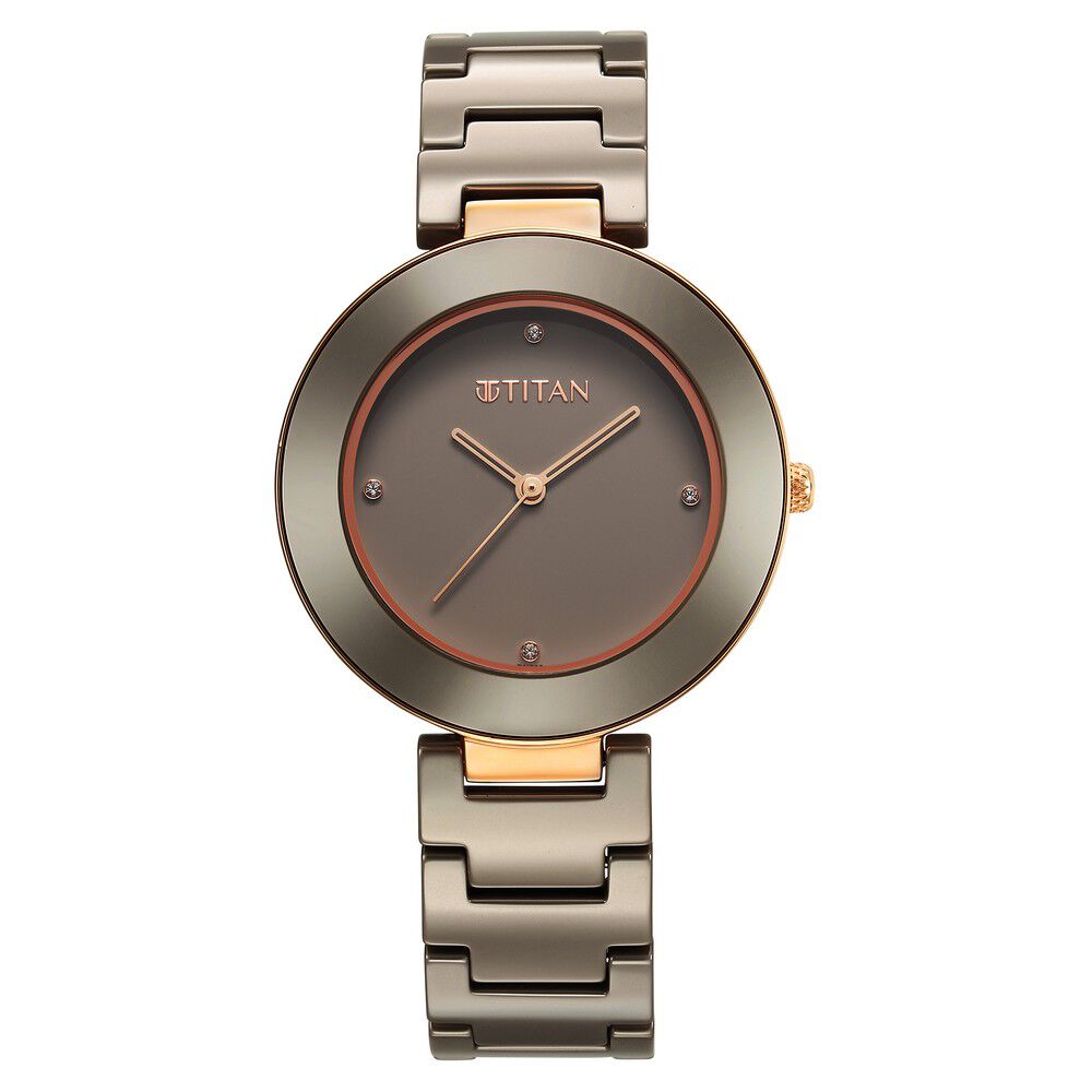 Titan Purple Ceramics Quartz Analog Brown Dial Ceramic Strap Watch for Women - The Watch Factory ®