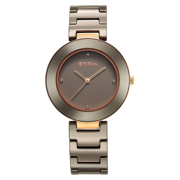 Titan Purple Ceramics Quartz Analog Brown Dial Ceramic Strap Watch for Women - The Watch Factory ®