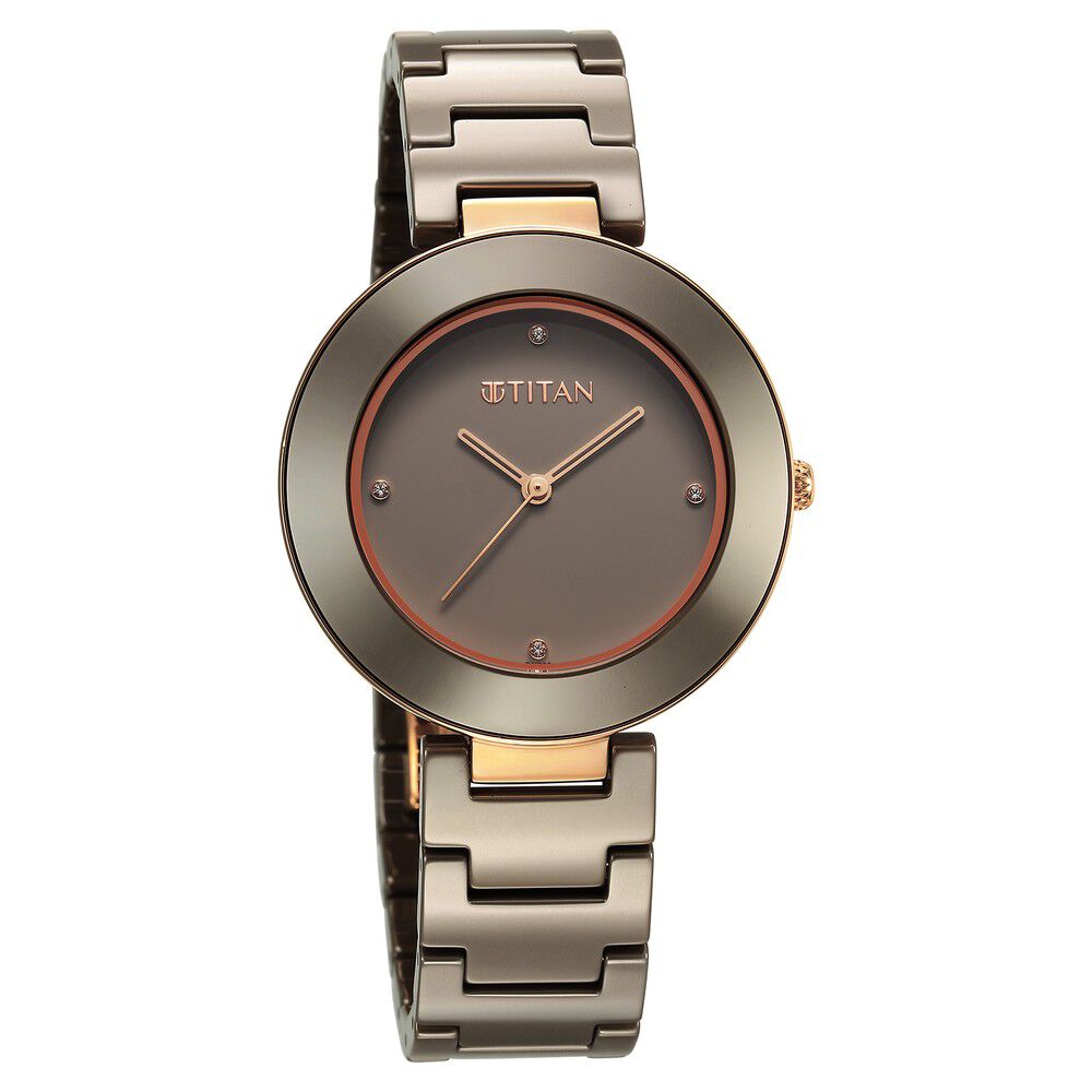 Titan Purple Ceramics Quartz Analog Brown Dial Ceramic Strap Watch for Women - The Watch Factory ®