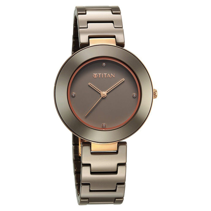 Titan Purple Ceramics Quartz Analog Brown Dial Ceramic Strap Watch for Women - The Watch Factory ®