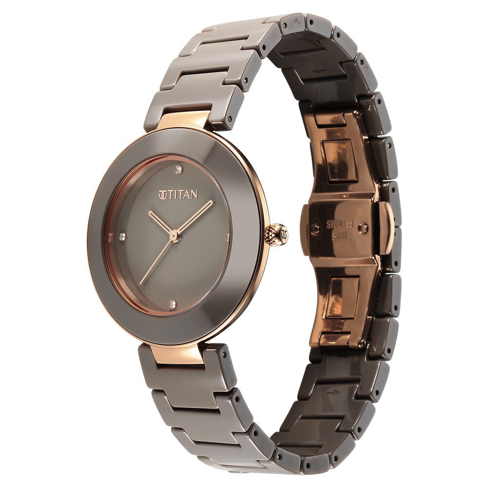 Titan Purple Ceramics Quartz Analog Brown Dial Ceramic Strap Watch for Women - The Watch Factory ®