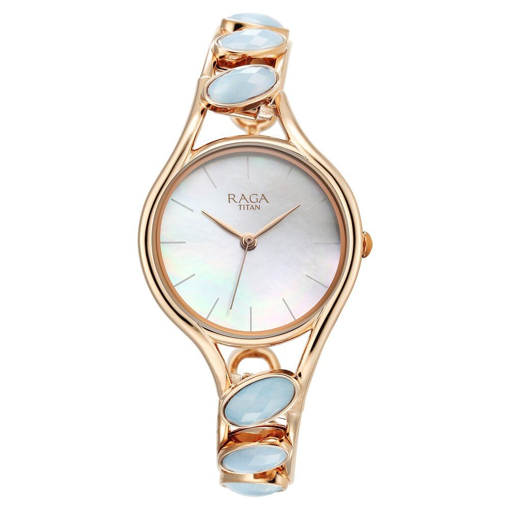 Titan Raga New You Quartz Analog Mother Of Pearl Dial Blue Chalcedony stone strap Watch for Women - The Watch Factory ®