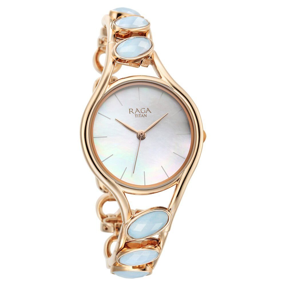 Titan Raga New You Quartz Analog Mother Of Pearl Dial Blue Chalcedony stone strap Watch for Women - The Watch Factory ®