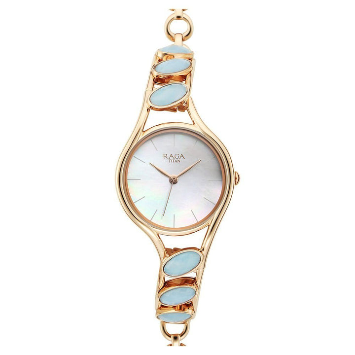 Titan Raga New You Quartz Analog Mother Of Pearl Dial Blue Chalcedony stone strap Watch for Women - The Watch Factory ®