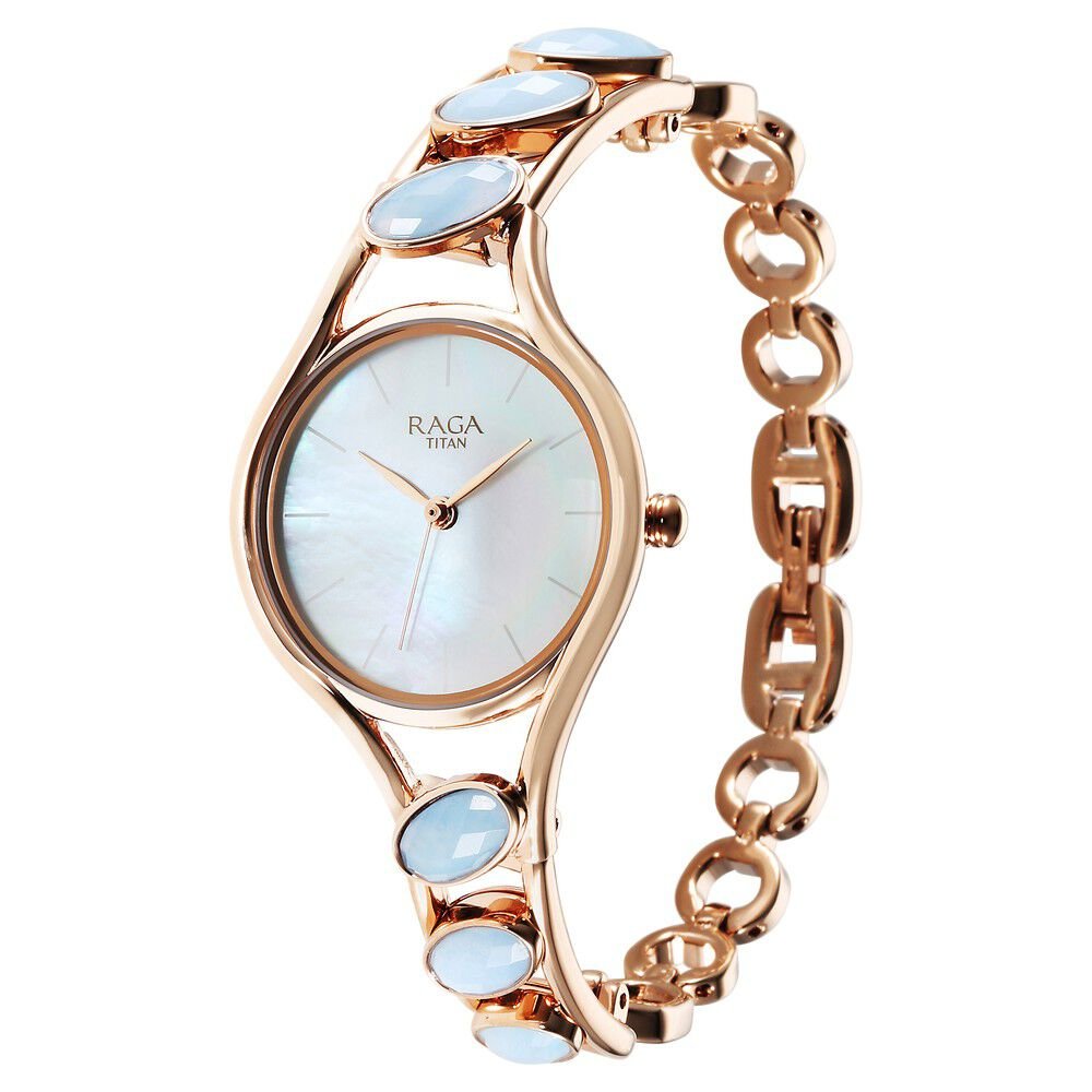 Titan Raga New You Quartz Analog Mother Of Pearl Dial Blue Chalcedony stone strap Watch for Women - The Watch Factory ®
