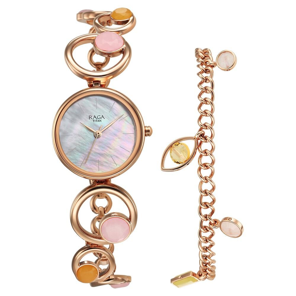 Titan Raga New You Quartz Analog Mother Of Pearl Citrine and Rose Quartz stones Strap for Women - The Watch Factory ®