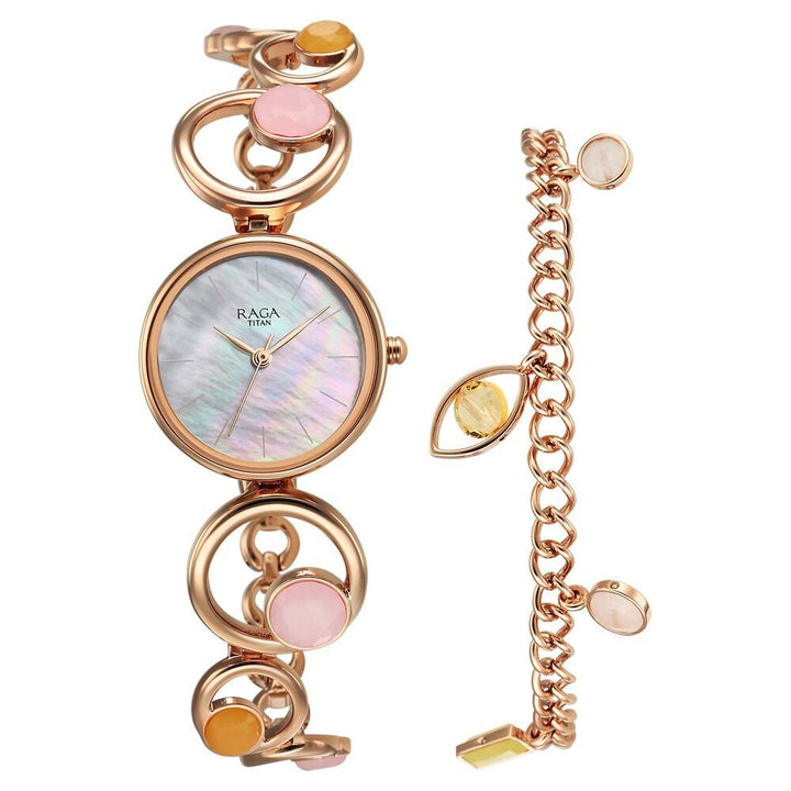 Titan Raga New You Quartz Analog Mother Of Pearl Citrine and Rose Quartz stones Strap for Women - The Watch Factory ®