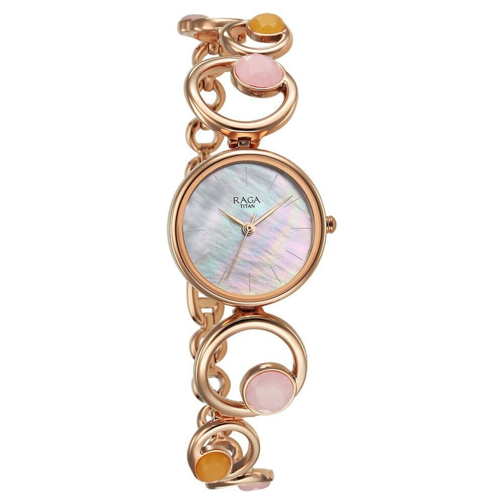 Titan Raga New You Quartz Analog Mother Of Pearl Citrine and Rose Quartz stones Strap for Women - The Watch Factory ®