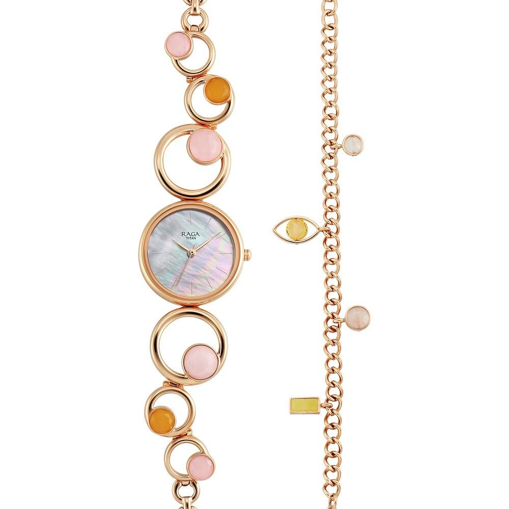 Titan Raga New You Quartz Analog Mother Of Pearl Citrine and Rose Quartz stones Strap for Women - The Watch Factory ®