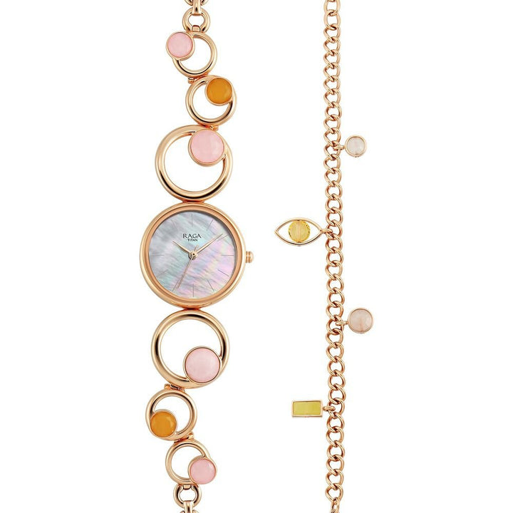 Titan Raga New You Quartz Analog Mother Of Pearl Citrine and Rose Quartz stones Strap for Women - The Watch Factory ®