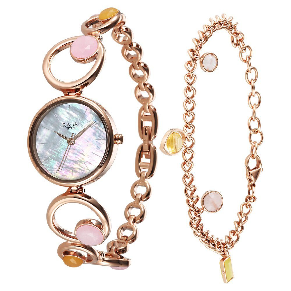 Titan Raga New You Quartz Analog Mother Of Pearl Citrine and Rose Quartz stones Strap for Women - The Watch Factory ®