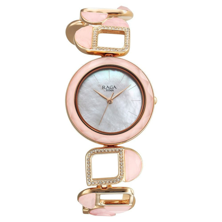 Titan Raga New You Quartz Analog Mother Of Pearl Round Dial Rose Gold Metal Strap Watch For Women - The Watch Factory ®