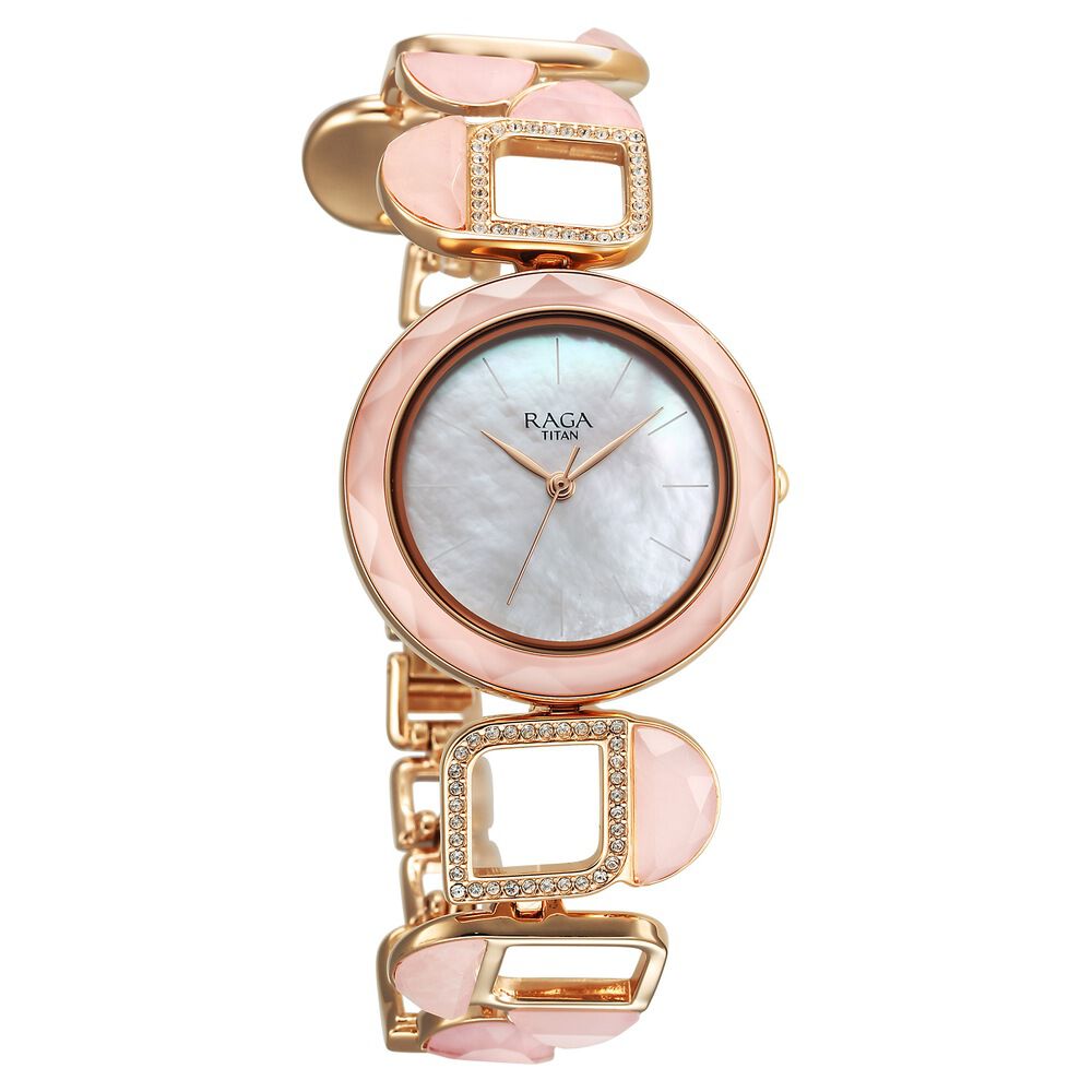 Titan Raga New You Quartz Analog Mother Of Pearl Round Dial Rose Gold Metal Strap Watch For Women - The Watch Factory ®