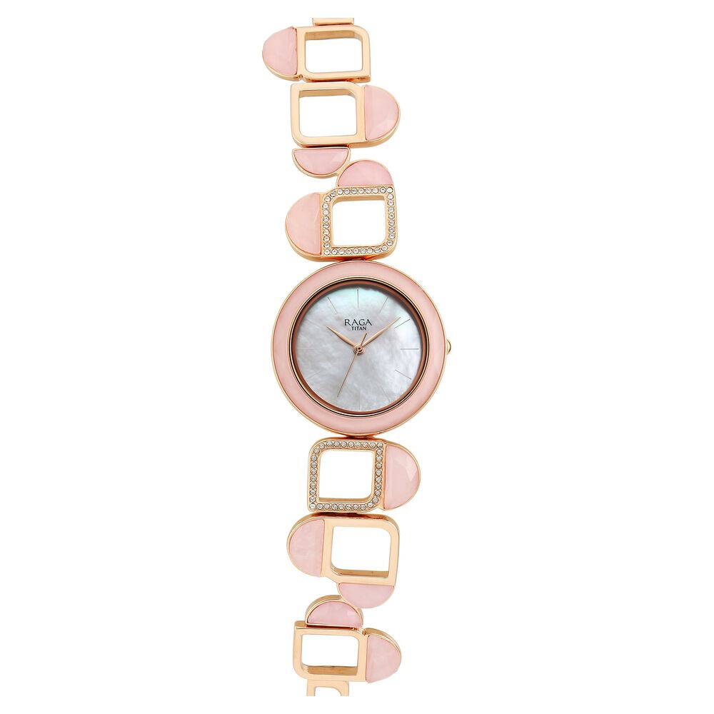 Titan Raga New You Quartz Analog Mother Of Pearl Round Dial Rose Gold Metal Strap Watch For Women - The Watch Factory ®