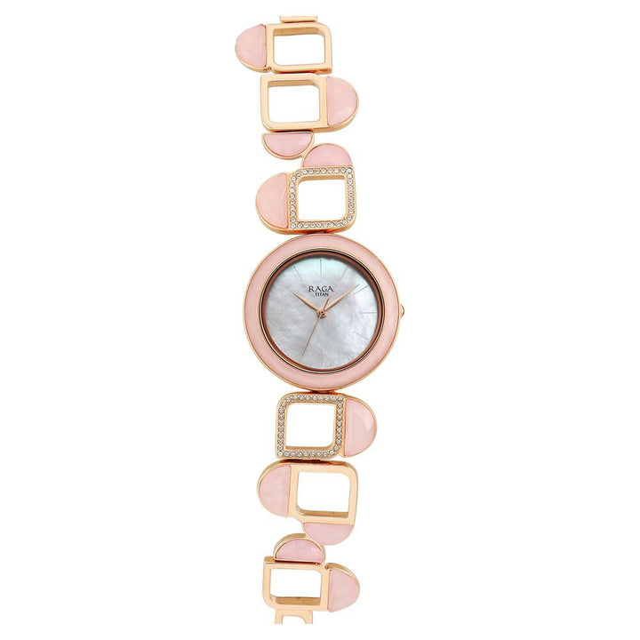 Titan Raga New You Quartz Analog Mother Of Pearl Round Dial Rose Gold Metal Strap Watch For Women - The Watch Factory ®