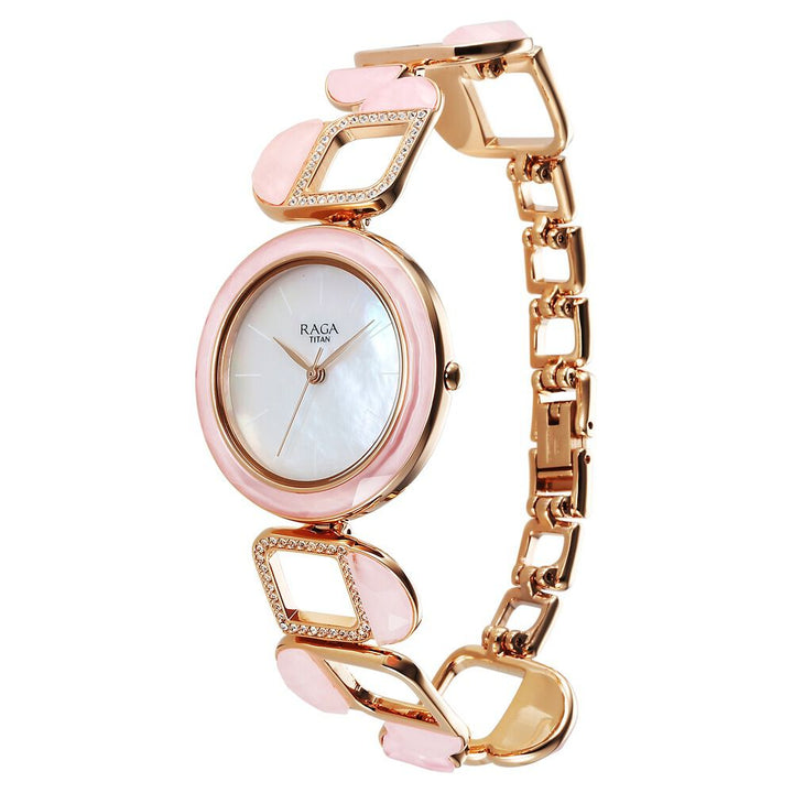 Titan Raga New You Quartz Analog Mother Of Pearl Round Dial Rose Gold Metal Strap Watch For Women - The Watch Factory ®