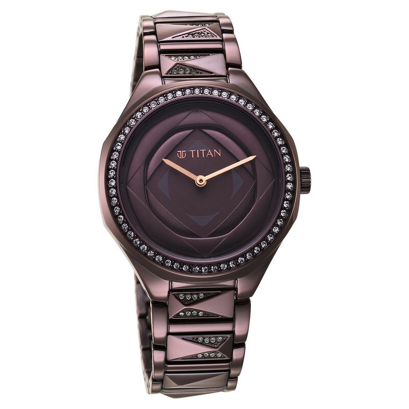 Titan Purple Glitz Quartz Analog Stainless Steel Strap Watch For Women