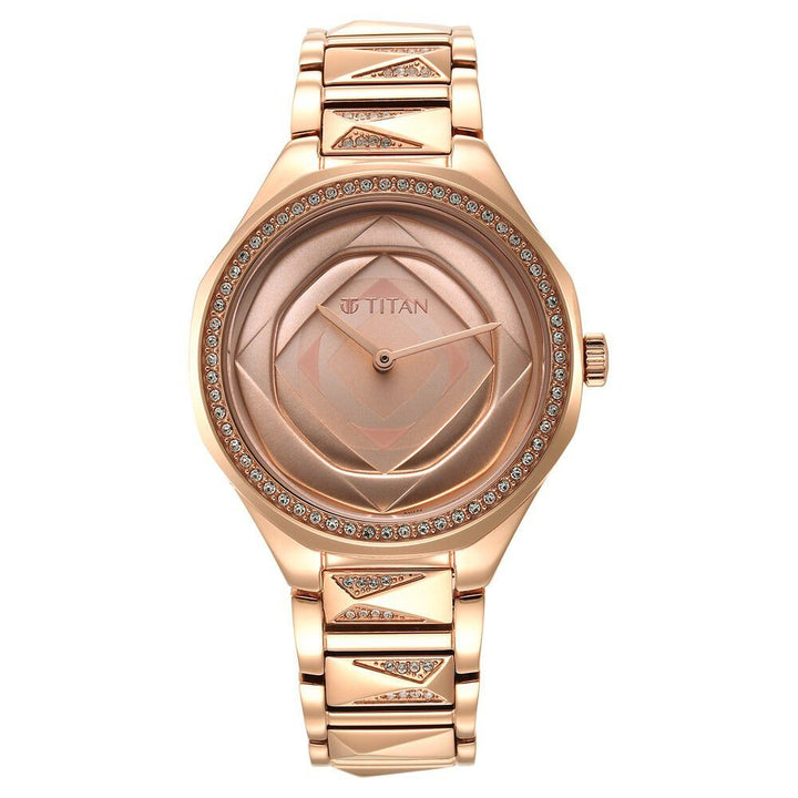 Titan Purple Glitz Rose Gold Dial Analog Stainless Steel Strap Watch for Women - The Watch Factory ®