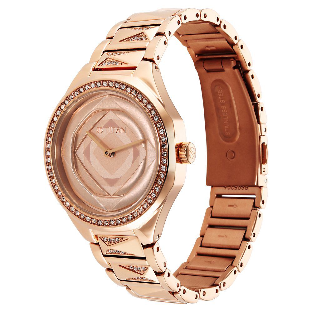 Titan Purple Glitz Rose Gold Dial Analog Stainless Steel Strap Watch for Women - The Watch Factory ®