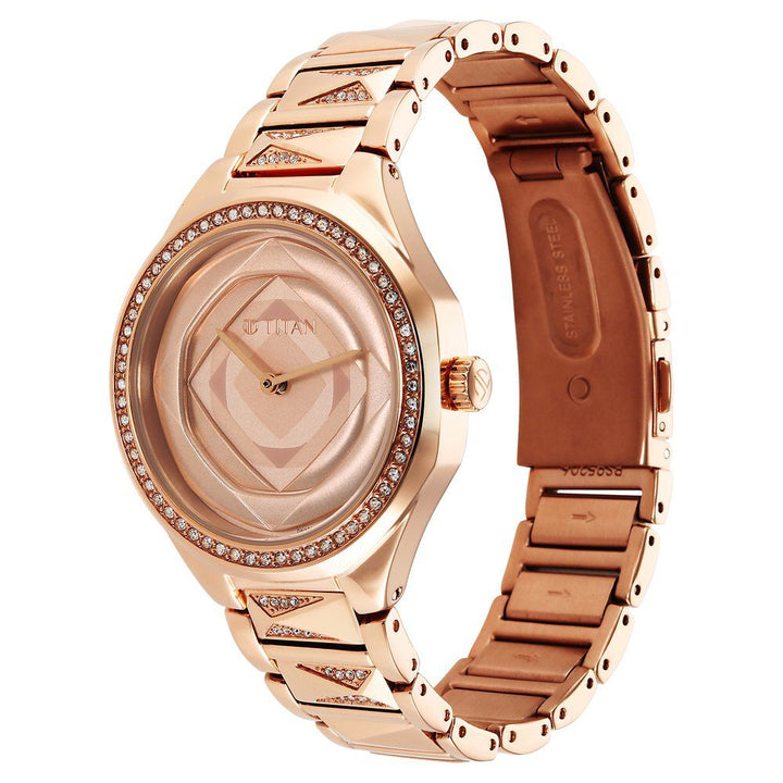 Titan Purple Glitz Rose Gold Dial Analog Stainless Steel Strap Watch for Women - The Watch Factory ®