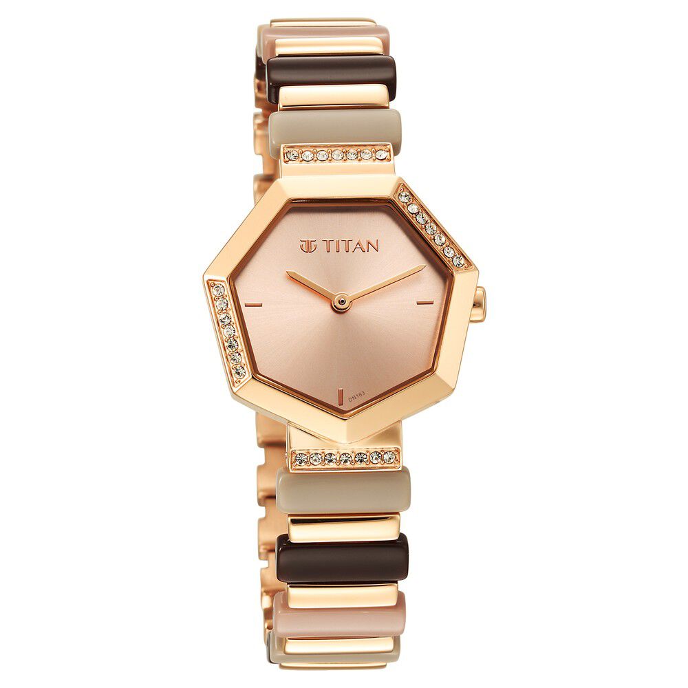 Titan Glitz Rose Gold Dial Analog Metal and Plastic Strap watch for Women - The Watch Factory ®