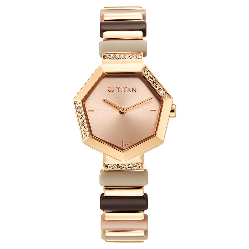 Titan Glitz Rose Gold Dial Analog Metal and Plastic Strap watch for Women - The Watch Factory ®